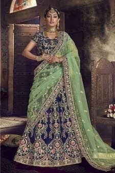 Embroidered Faux Georgette Lehenga Choli — Royal Blue