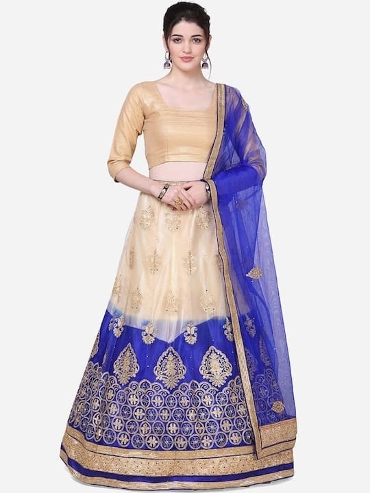 Banarasi Silk Lehenga Choli — Champagne Gold