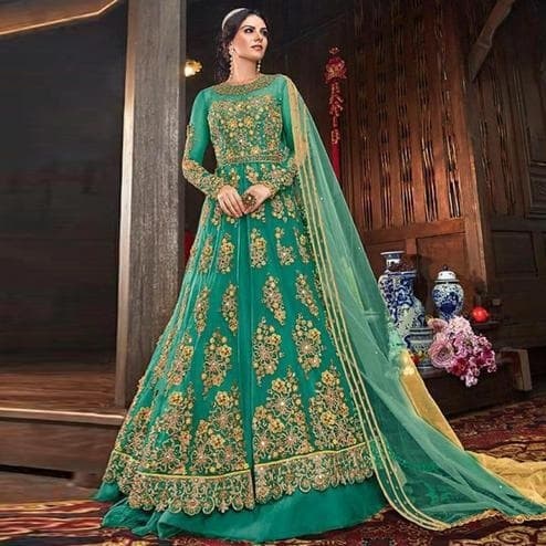 Net Sequinned Lehenga Choli — Royal Blue
