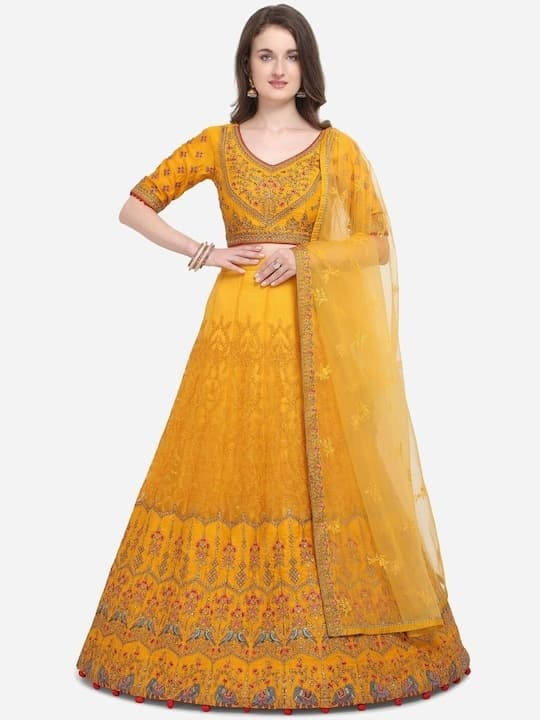 Hand-Block Cotton Lehenga Choli — Ivory