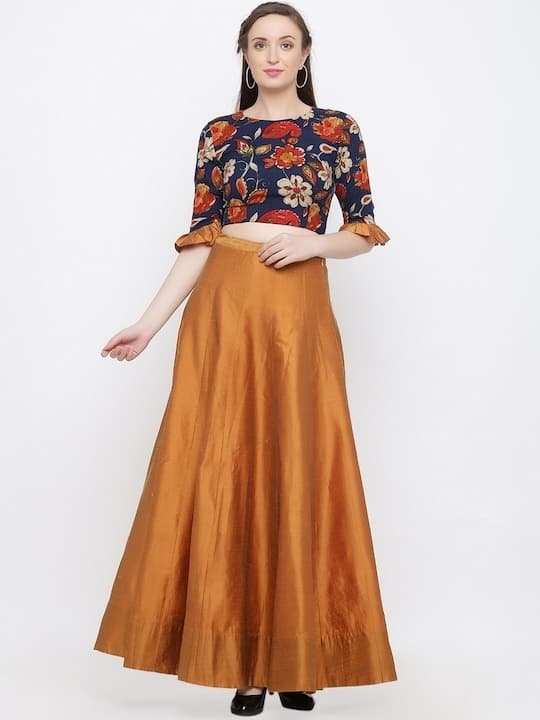 Embroidered Faux Georgette Lehenga Choli — Peacock Blue
