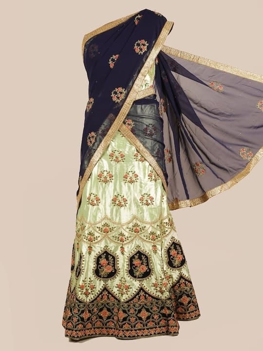 Mirror-Work Georgette Lehenga Choli — Maroon