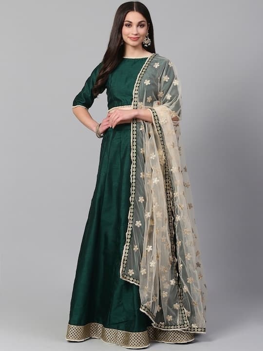 Embroidered Faux Georgette Lehenga Choli — Champagne Gold