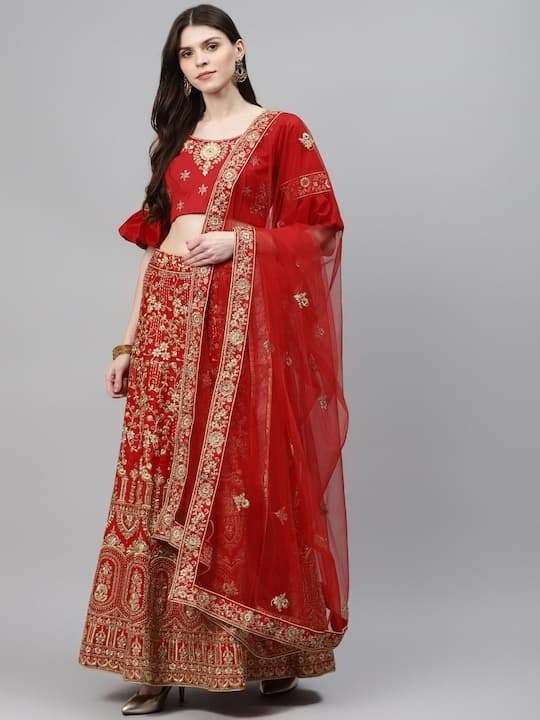 Banarasi Silk Lehenga Choli — Deep Red