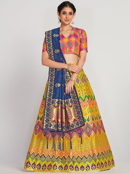 Mirror-Work Georgette Lehenga Choli — Emerald