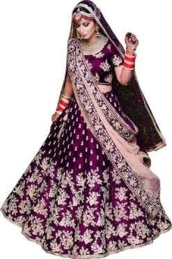 Embroidered Faux Georgette Lehenga Choli — Deep Red