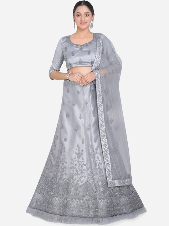 Embroidered Faux Georgette Lehenga Choli — Maroon