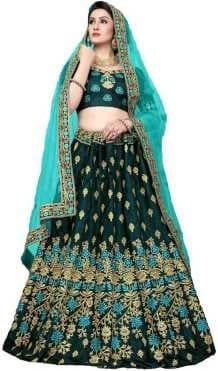 Net Sequinned Lehenga Choli — Deep Red