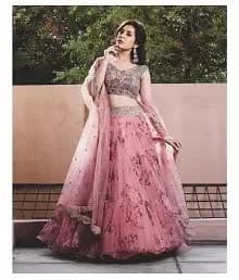 Net Sequinned Lehenga Choli — Ivory