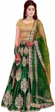 Mirror-Work Georgette Lehenga Choli — Mint Green