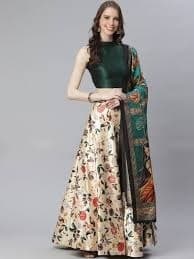 Embroidered Faux Georgette Lehenga Choli — Rose Gold