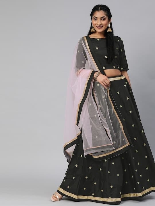Embroidered Faux Georgette Lehenga Choli — Royal Blue