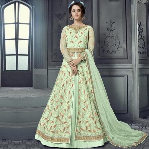 Tafeta Silk Lehenga Choli — Peacock Blue