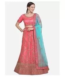 Chanderi Lehenga Choli — Peacock Blue