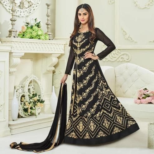 Embroidered Faux Georgette Lehenga Choli — Wine