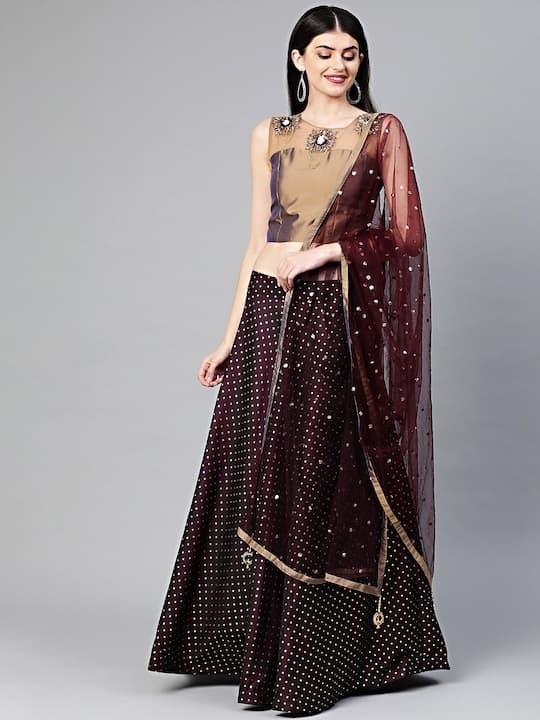 Mirror-Work Georgette Lehenga Choli — Peacock Blue