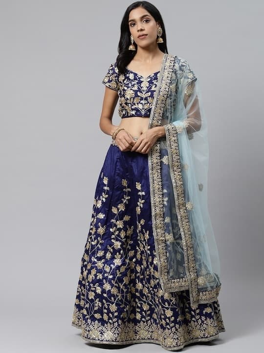 Chanderi Lehenga Choli — Champagne Gold