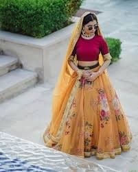 Mirror-Work Georgette Lehenga Choli — Maroon