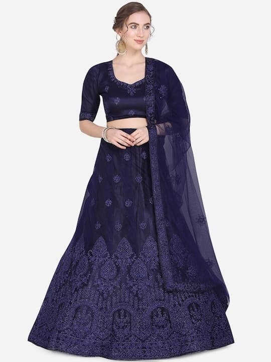 Hand-Block Cotton Lehenga Choli — Royal Blue