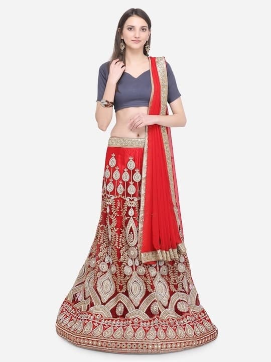 Mirror-Work Georgette Lehenga Choli — Ivory
