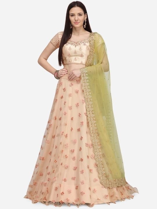 Net Sequinned Lehenga Choli — Rose Gold