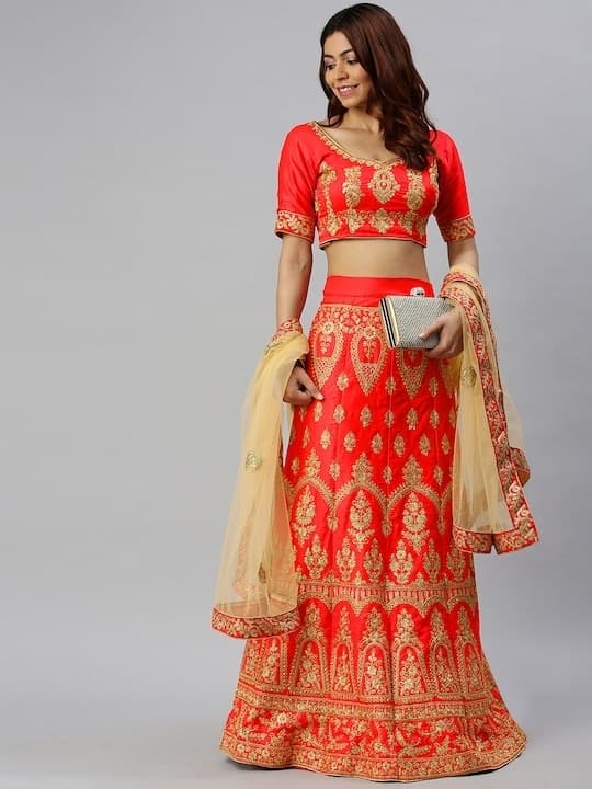 Embroidered Faux Georgette Lehenga Choli — Maroon
