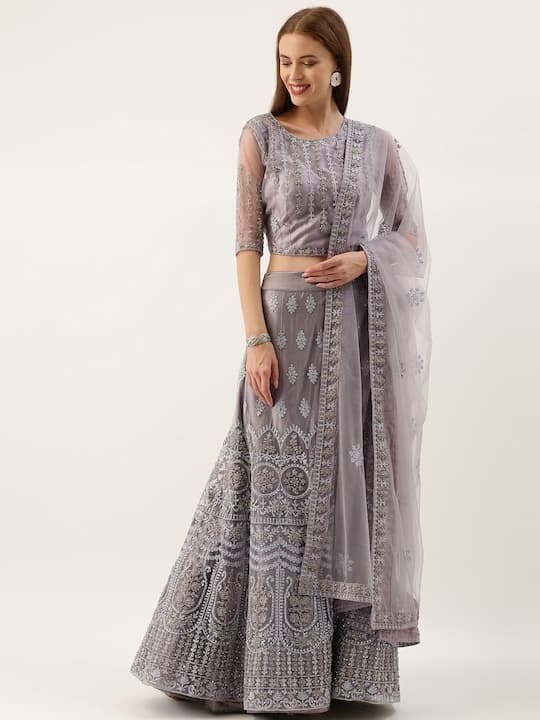 Mirror-Work Georgette Lehenga Choli — Emerald
