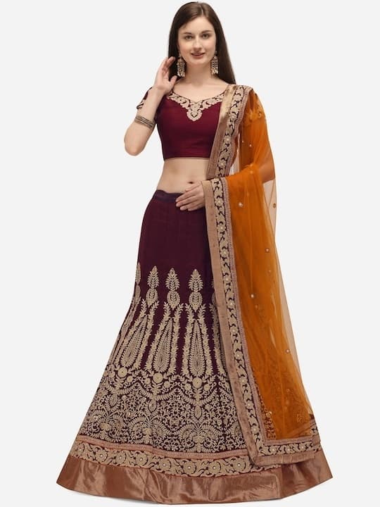 Net Sequinned Lehenga Choli — Peacock Blue