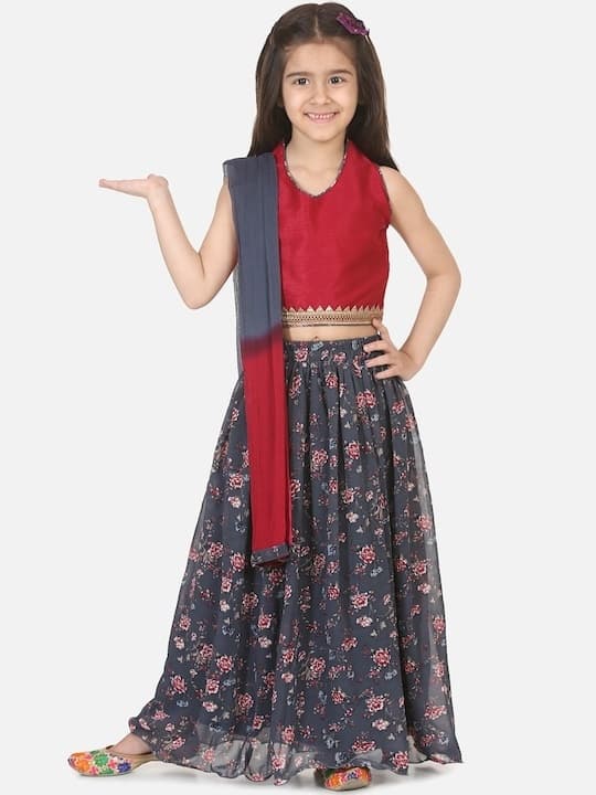 Raw Silk Lehenga Choli — Deep Red