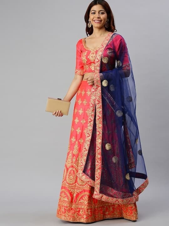 Mirror-Work Georgette Lehenga Choli — Wine