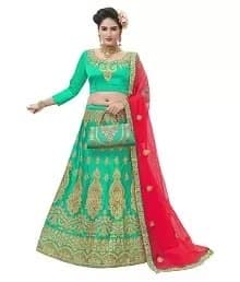 Raw Silk Lehenga Choli — Emerald