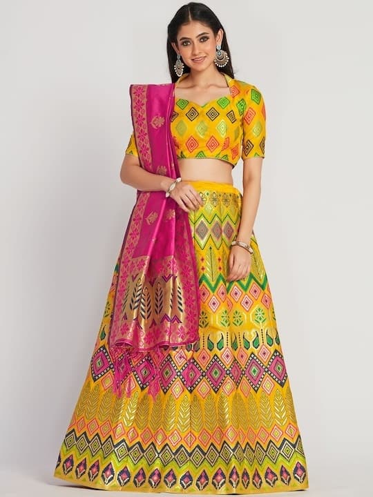 Hand-Block Cotton Lehenga Choli — Rose Gold