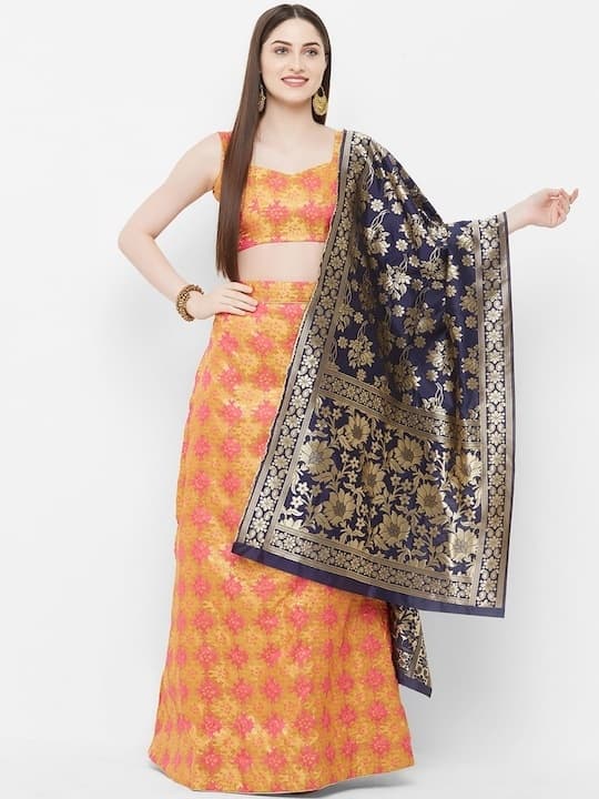 Embroidered Faux Georgette Lehenga Choli — Royal Blue