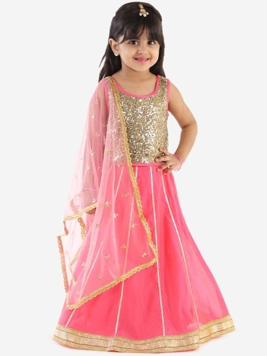 Raw Silk Lehenga Choli — Rose Gold