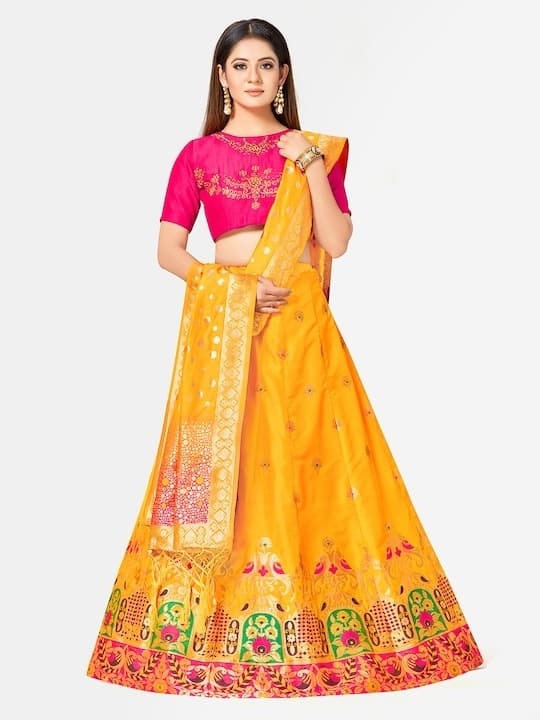 Raw Silk Lehenga Choli — Rose Gold