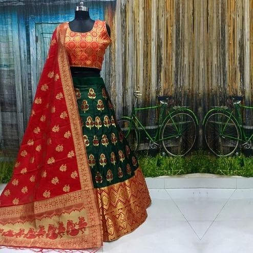 Net Sequinned Lehenga Choli — Saffron